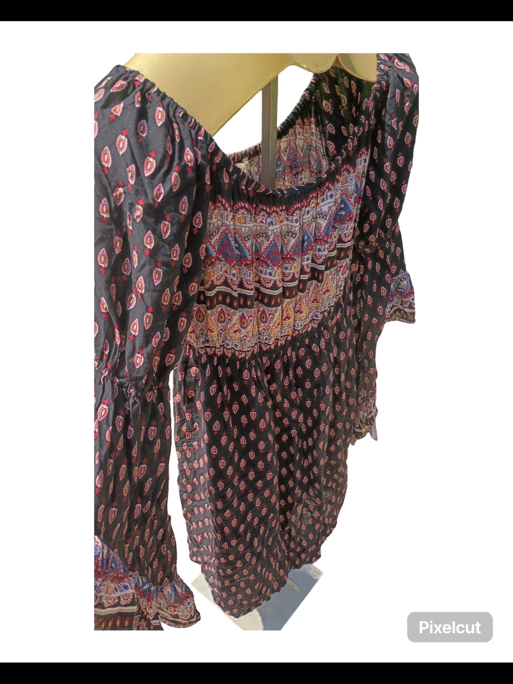 Entro Boho Floral Patchwork Bell Sleeve Mini Dress | Size M - Picture 4 of 5